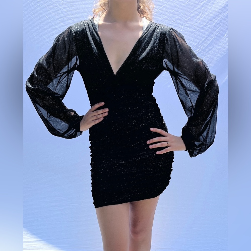 Sheer, Puff Sleeve, V-neck, Homecomming, Cocktail Dress